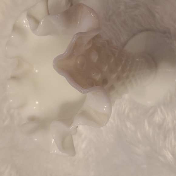 Vintage Fenton Fluted Hobnail Milk Glass Trumpet Vase - Picture 8 of 10